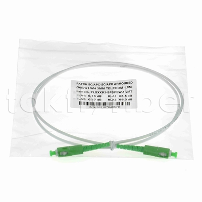 EN50575 CPR Sertifikalı SC APC Fiber Optic Patchcord Zırhlı Fiber Optic Patch Leads Simplex 3.0mm LSZH Beyaz Ceket