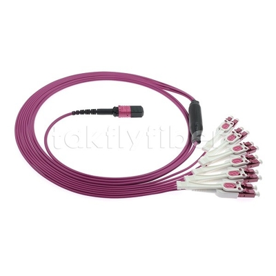 Veri Merkezleri için 12F MPO/MTP-LC APC DX Uniboot OM4 Fiber Optic Patch Cord -40°C ila 85°C