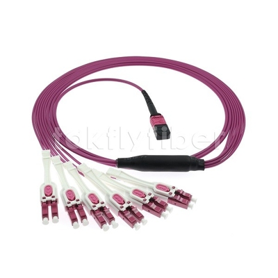 Veri Merkezleri için 12F MPO/MTP-LC APC DX Uniboot OM4 Fiber Optic Patch Cord -40°C ila 85°C