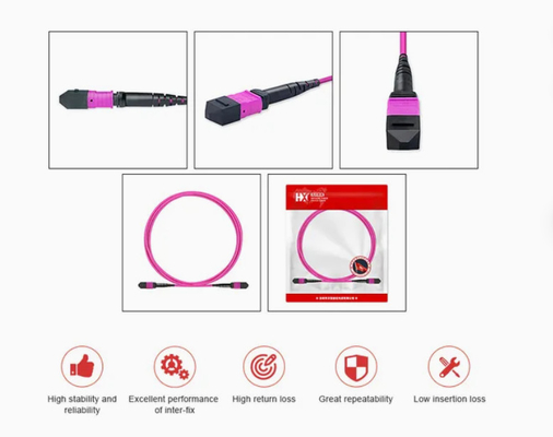 Çeşitli ortamlar için esnek MPO/MTP 12 Fiber Fiber Optic Patch Cord -20C-70C