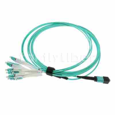 MPO to LC Uniboot OM3 Fiber Optic Cable Patch Cord, MMF 8-core Fiber, For QSFP+Transceiver
