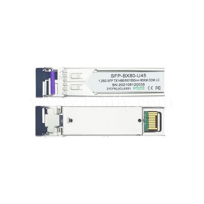 SFP 1,25gbps 80km LC Reach Tx1490nm/Rx1550nm Veri Merkezi FTTX için Çift Yönlü Optik Alıcı-Verici