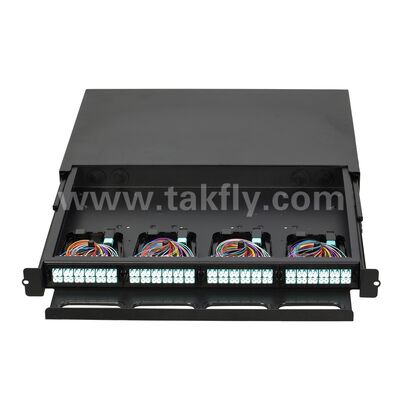 Yüksek Yoğunluklu 1U 19 inç 96F MPO MTP - LC SM MM Fiber Optik Yama Paneli / Fiber Optik Şasi / Fiber Optik ODF / Fiber Optik Dağıtım Kutusu (4 adet 24F MPO MTP-LC Kaset için)