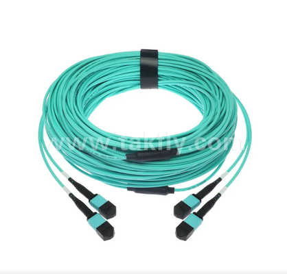 24 çekirdekli MPO / PC Mini Trunk Patch Cord OM3 Multimode, 2 × MPO Girişten 2 × MPO Çıktısına, Düşük Giriş Kaybı, Yüksek Nitelik Veri Merkezi ve 40G/100G SR4 Uygulamaları için