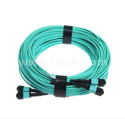 24 çekirdekli MPO / PC Mini Trunk Patch Cord OM3 Multimode, 2 × MPO Girişten 2 × MPO Çıktısına, Düşük Giriş Kaybı, Yüksek Nitelik Veri Merkezi ve 40G/100G SR4 Uygulamaları için