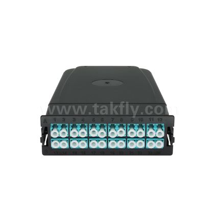 MPO/MTP'den LC'ye önceden sonlandırılmış kaset modülü 12 çekirdekli veya 24 çekirdekli, LC Duplex ön panel, çift MPO arka adaptörleri, yüksek yoğunluklu veri merkezi kablolama için plug-and-play