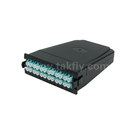 MPO/MTP'den LC'ye önceden sonlandırılmış kaset modülü 12 çekirdekli veya 24 çekirdekli, LC Duplex ön panel, çift MPO arka adaptörleri, yüksek yoğunluklu veri merkezi kablolama için plug-and-play