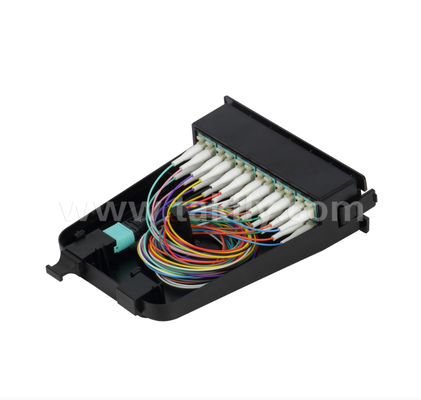 MPO/MTP'den LC'ye önceden sonlandırılmış kaset modülü 12 çekirdekli veya 24 çekirdekli, LC Duplex ön panel, çift MPO arka adaptörleri, yüksek yoğunluklu veri merkezi kablolama için plug-and-play
