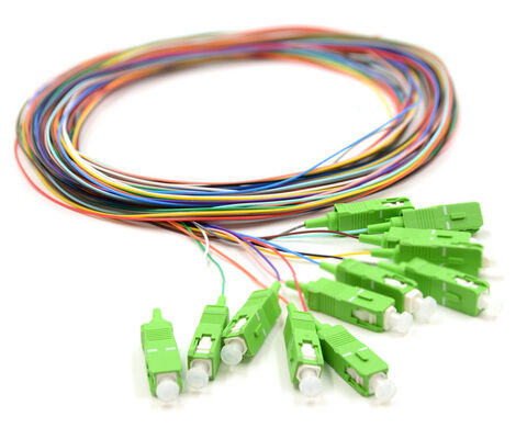 SC/APC 12 Renkli Fiber Optic Pigtail Set ¢ kolay tanımlama için renk kodlu, bir ucunda bağlantılı, bir ucunda çıplak fiber, sonlandırma kutuları, splicing ve ekipman bağlantısı için