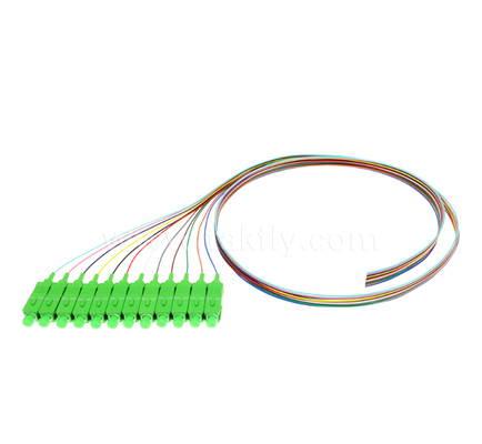 SC/APC 12 Renkli Fiber Optic Pigtail Set ¢ kolay tanımlama için renk kodlu, bir ucunda bağlantılı, bir ucunda çıplak fiber, sonlandırma kutuları, splicing ve ekipman bağlantısı için