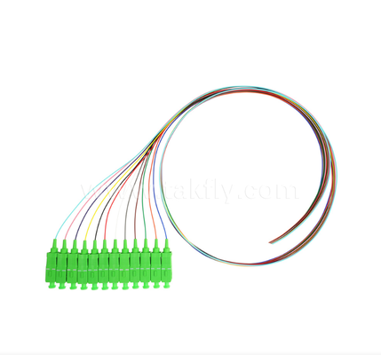 SC/APC 12 Renkli Fiber Optic Pigtail Set ¢ kolay tanımlama için renk kodlu, bir ucunda bağlantılı, bir ucunda çıplak fiber, sonlandırma kutuları, splicing ve ekipman bağlantısı için