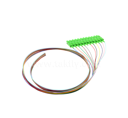 SC/APC 12 Renkli Fiber Optic Pigtail Set ¢ kolay tanımlama için renk kodlu, bir ucunda bağlantılı, bir ucunda çıplak fiber, sonlandırma kutuları, splicing ve ekipman bağlantısı için