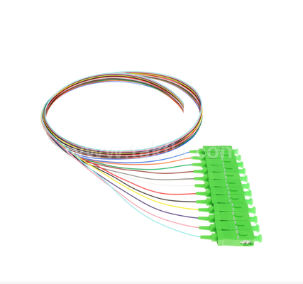 SC/APC 12 Renkli Fiber Optic Pigtail Set ¢ kolay tanımlama için renk kodlu, bir ucunda bağlantılı, bir ucunda çıplak fiber, sonlandırma kutuları, splicing ve ekipman bağlantısı için