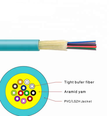 OM3 Aqua Jacket Sıkı Tampon Fiber Optik Kablo 24 Çekirdekli Kapalı Fiber Dağıtım Kablosu
