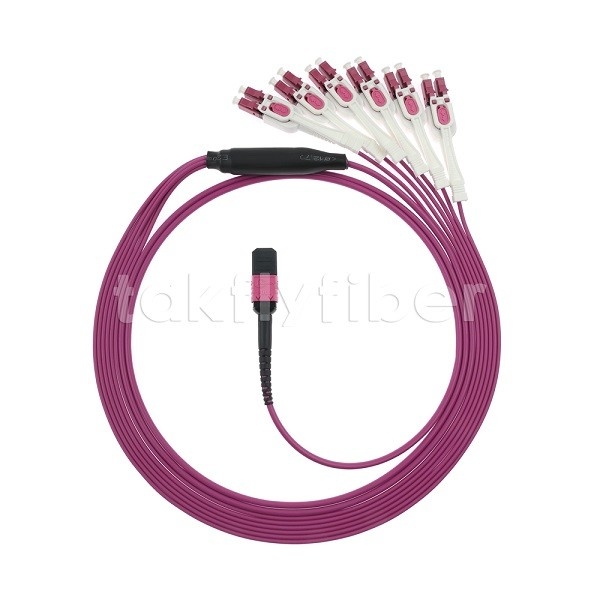 Veri Merkezleri için 12F MPO/MTP-LC APC DX Uniboot OM4 Fiber Optic Patch Cord -40°C ila 85°C