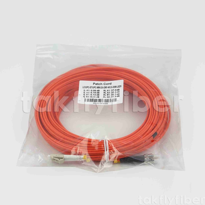 ST'den LC'ye OM1 OM2 Fiber Optic Duplex Patch Cord 3.0mm LSZH Telekom için turuncu ceket