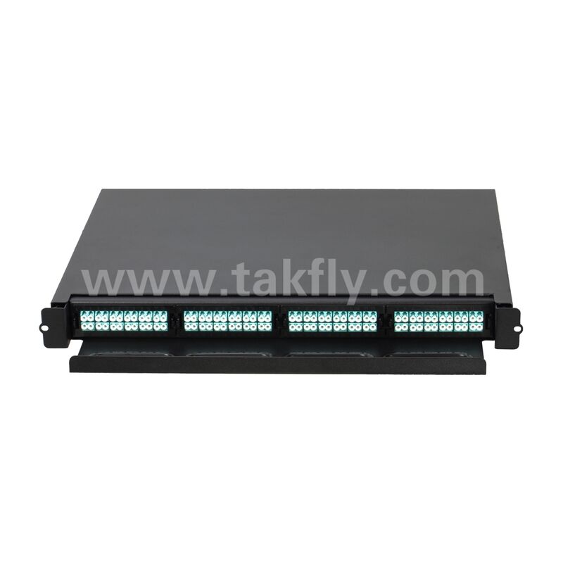 Yüksek yoğunluk 1U 19 inç 96F MPO MTP - LC SM MM Fiber Optical Patch Panel / Fiber Optic Chassis / Fiber Optic ODF / Fiber Optic Distribution Box 4pcs için 24F MPO MTP-LC LGX Kaseti