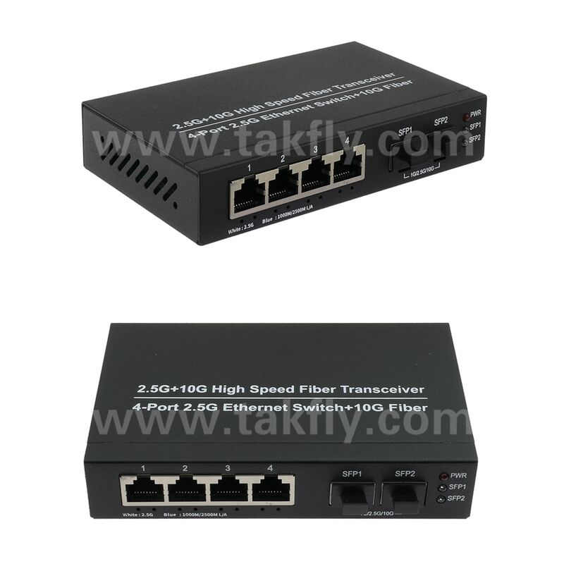 10G Yükseltme ve Yüksek Hızlı Ağ Genişletme için Fansız Metal Kasalı 2.5G 2 Port Fiber 4 Port Bakır Ethernet Anahtarı