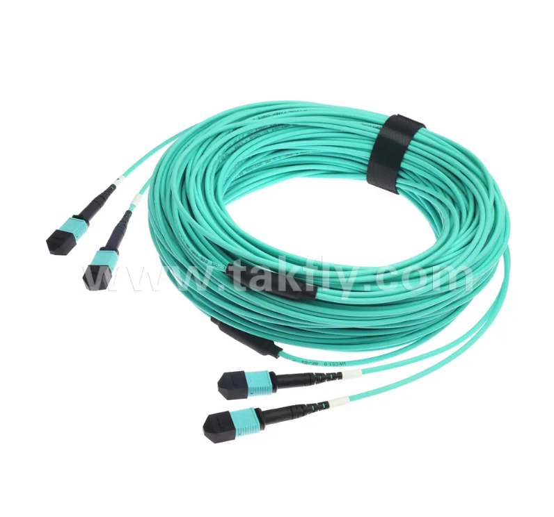 24 çekirdekli MPO / PC Mini Trunk Patch Cord OM3 Multimode, 2 × MPO Girişten 2 × MPO Çıktısına, Düşük Giriş Kaybı, Yüksek Nitelik Veri Merkezi ve 40G/100G SR4 Uygulamaları için