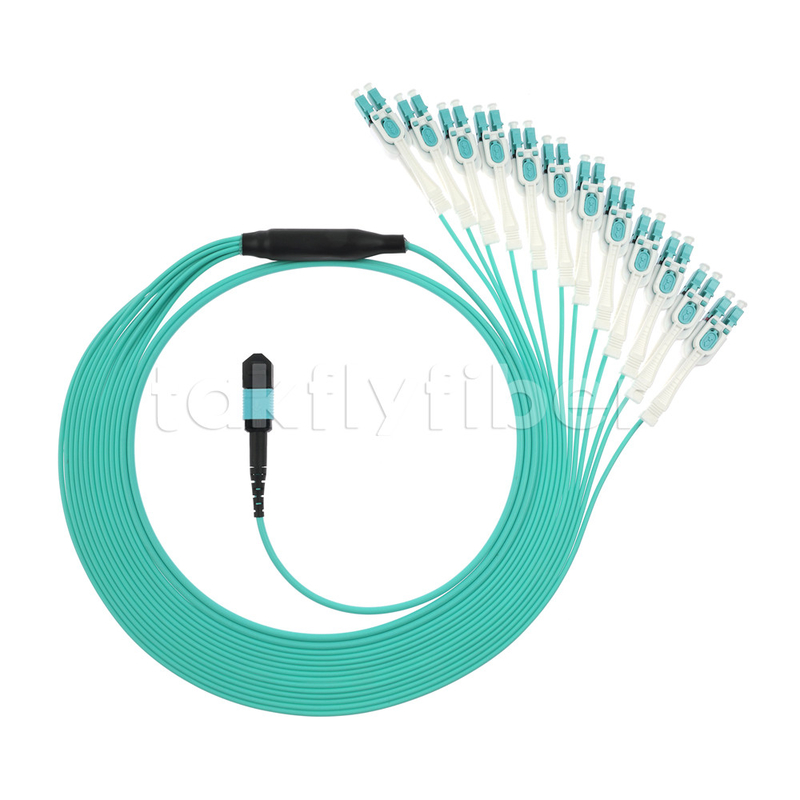 Fiber Optic MPO MTP Kablosu 24 çekirdekten 12LC DX Om3 Fanout Patch Kablosuna kadar